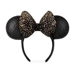 Disney World 50th Anniversary Black Gold Minnie Mouse Ear Headband NWT HTF